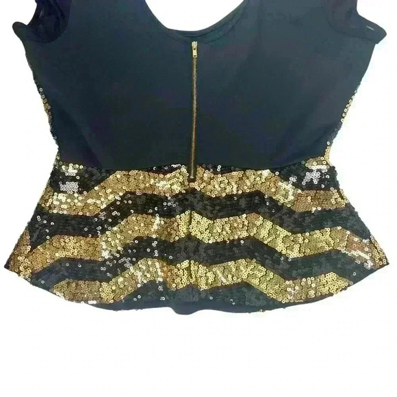 Bebe Black & Gold  Peplum Sequin Striped Top XL – Party, Cocktail, Metallic - Picture 12 of 16